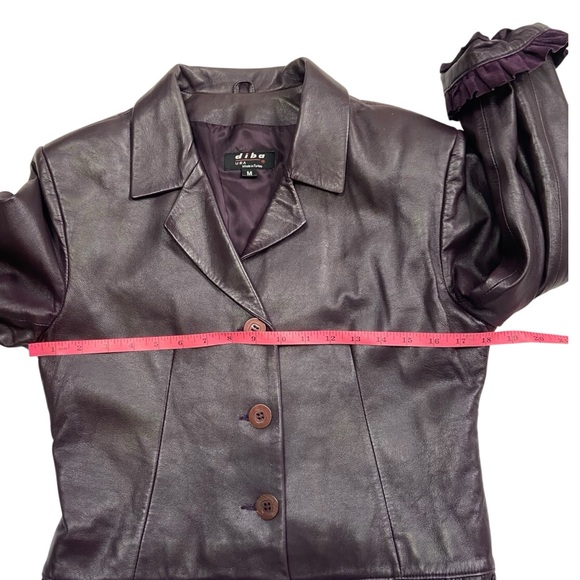 Vintage Leather Jacket Diba Ruffle Fitted Dark Plum M - Picture 13 of 16